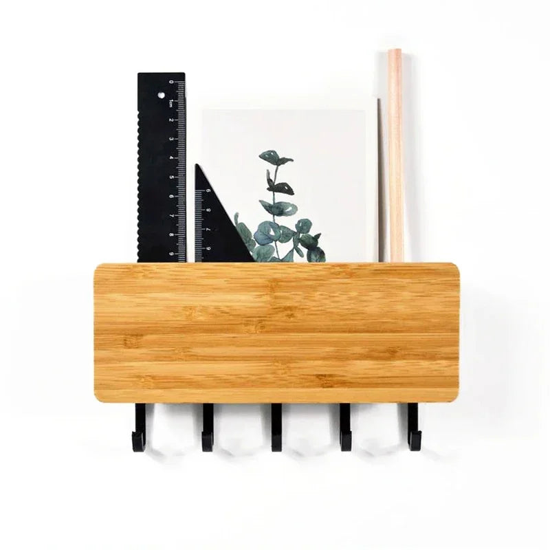 Wall Hanging Bamboo Key Hanger Holder Wall Organizer Rectangle Key Rack Hooks Coat Hooks Home Decoration Coat Hanger 2030