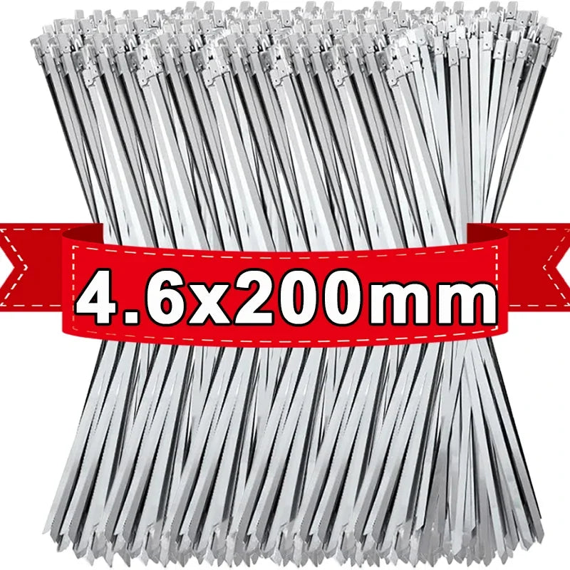 Metal Cable Ties Stainless Steel Self Locking Fastening Rings Heavy Duty Cables Tie Strap Exhaust Wrap Organizer For Home Office