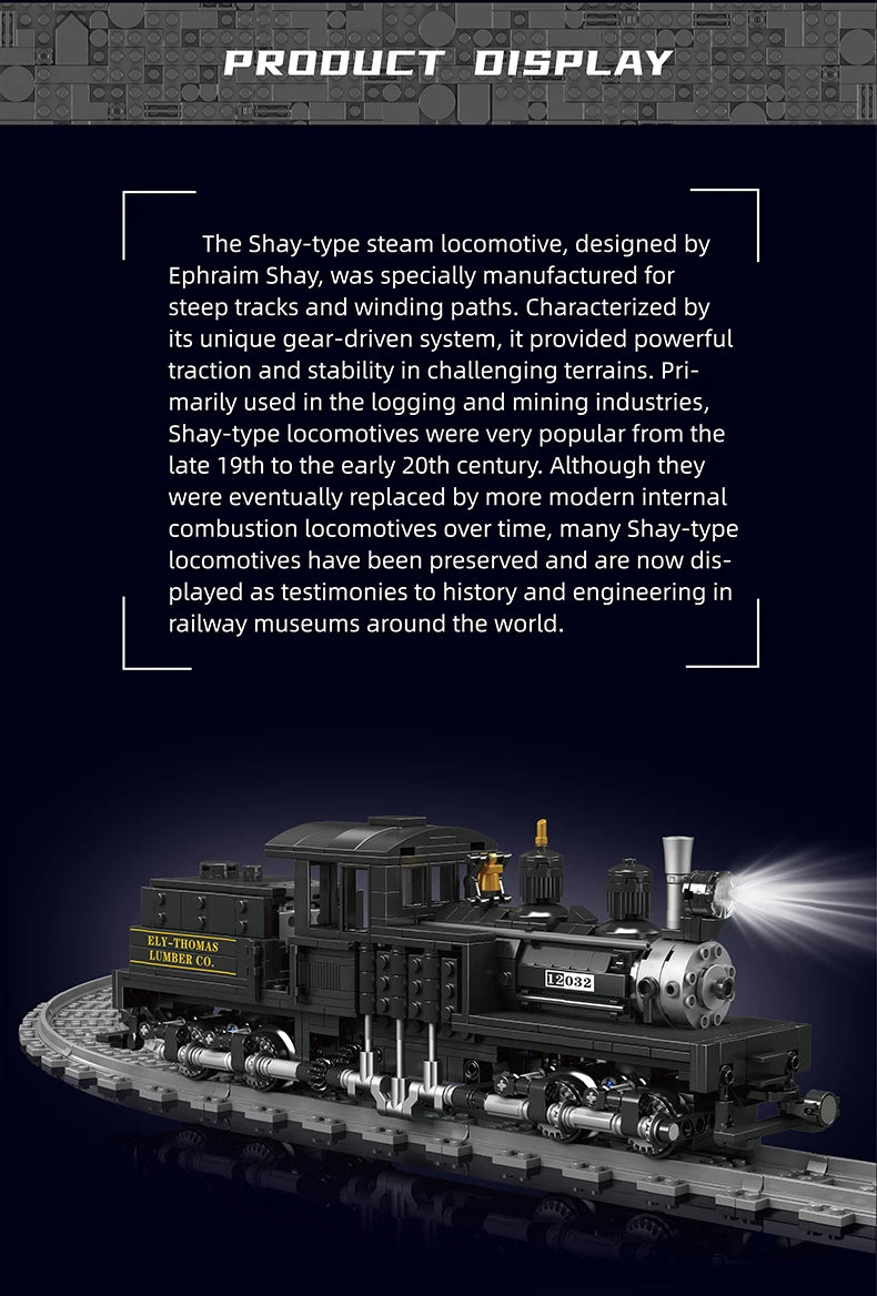 Mould King 12032 Technical Train Toys The RC Shay-Type Steam Locomotive Building Block Assembly Car Brick Kids Christmas Gift
