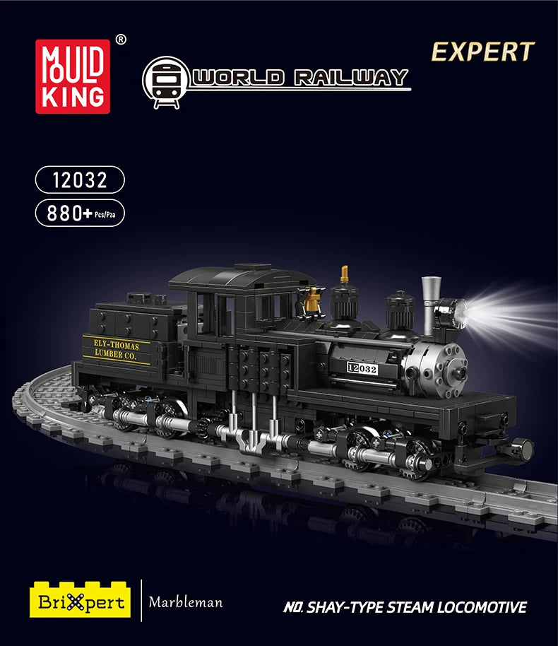 Mould King 12032 Technical Train Toys The RC Shay-Type Steam Locomotive Building Block Assembly Car Brick Kids Christmas Gift