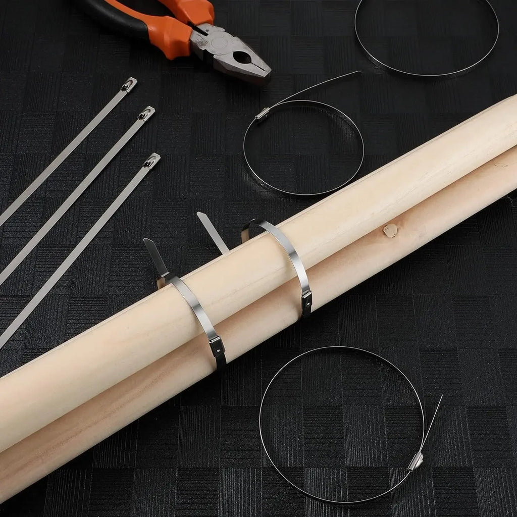 Metal Cable Ties Stainless Steel Self Locking Fastening Rings Heavy Duty Cables Tie Strap Exhaust Wrap Organizer For Home Office