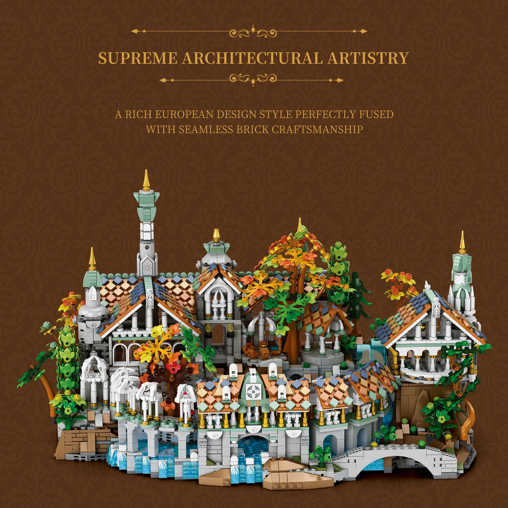 4406PCS MOC Movie Rings Rivendell Medieval Castle Building Blocks Street View Modular Architecture Model Bricks Toys Adults Gift