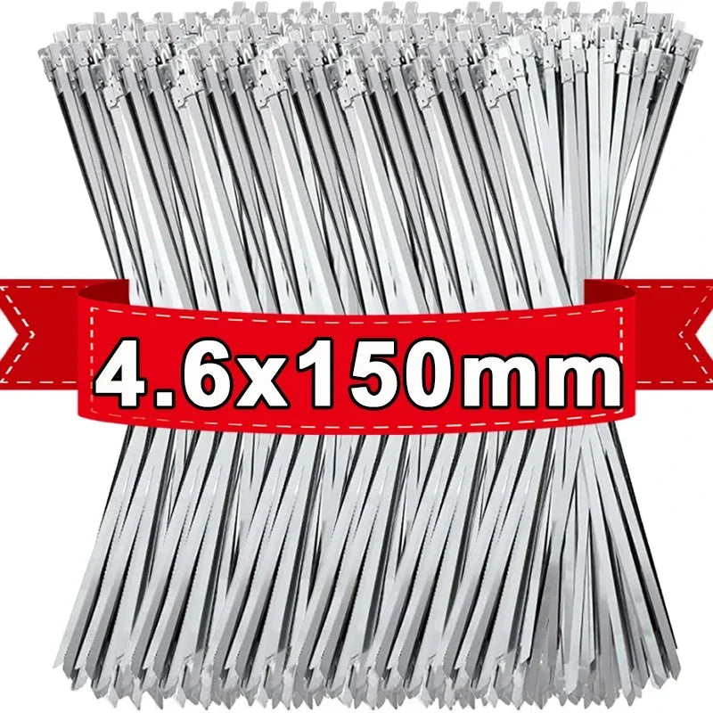 Metal Cable Ties Stainless Steel Self Locking Fastening Rings Heavy Duty Cables Tie Strap Exhaust Wrap Organizer For Home Office