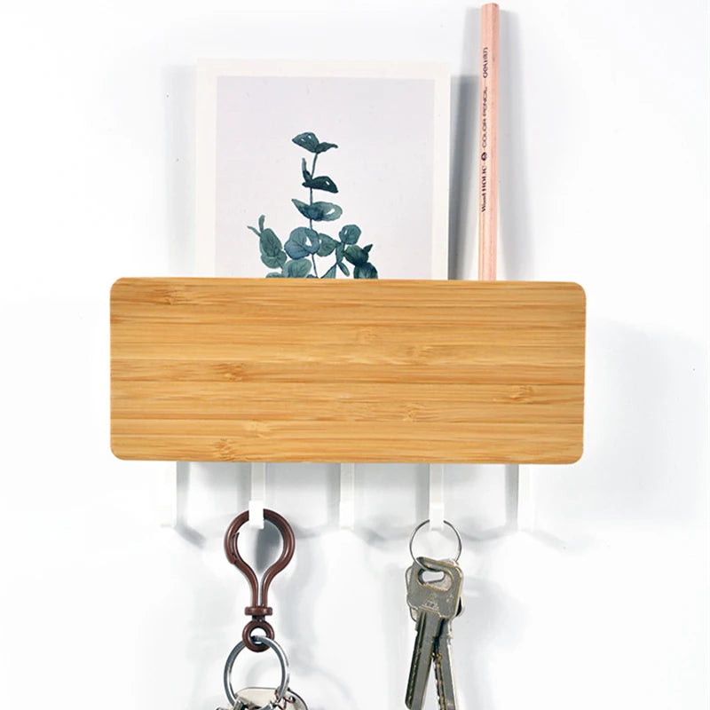 Wall Hanging Bamboo Key Hanger Holder Wall Organizer Rectangle Key Rack Hooks Coat Hooks Home Decoration Coat Hanger 2030