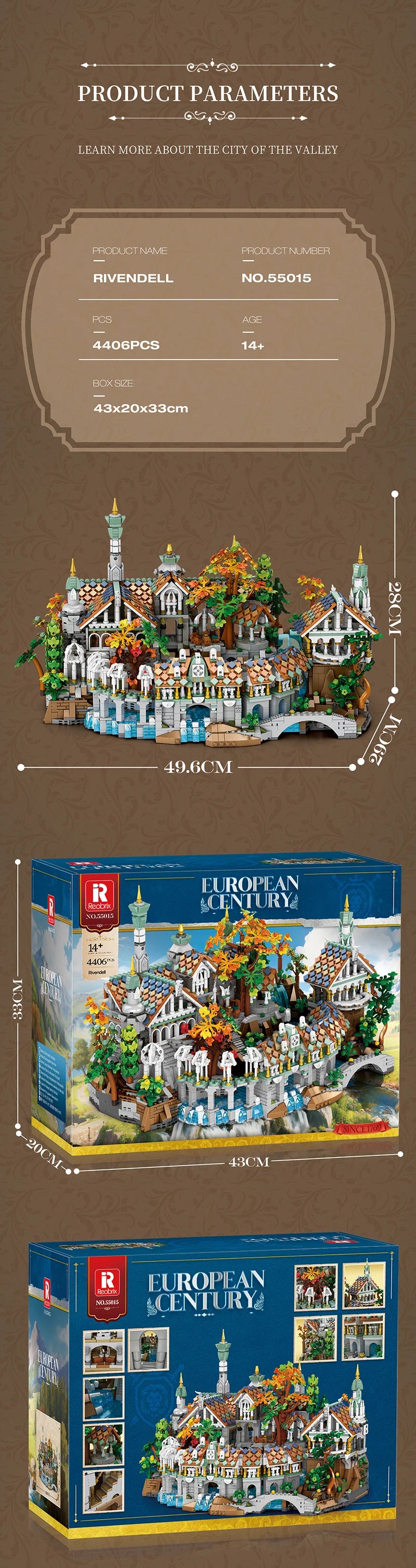 4406PCS MOC Movie Rings Rivendell Medieval Castle Building Blocks Street View Modular Architecture Model Bricks Toys Adults Gift