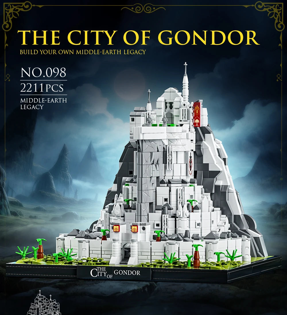 2211PCS Movie Rings Minas White City Tirith Building Blocks Street View Castle Modular Architecture Model  Puzzle Toys Kid Gifts
