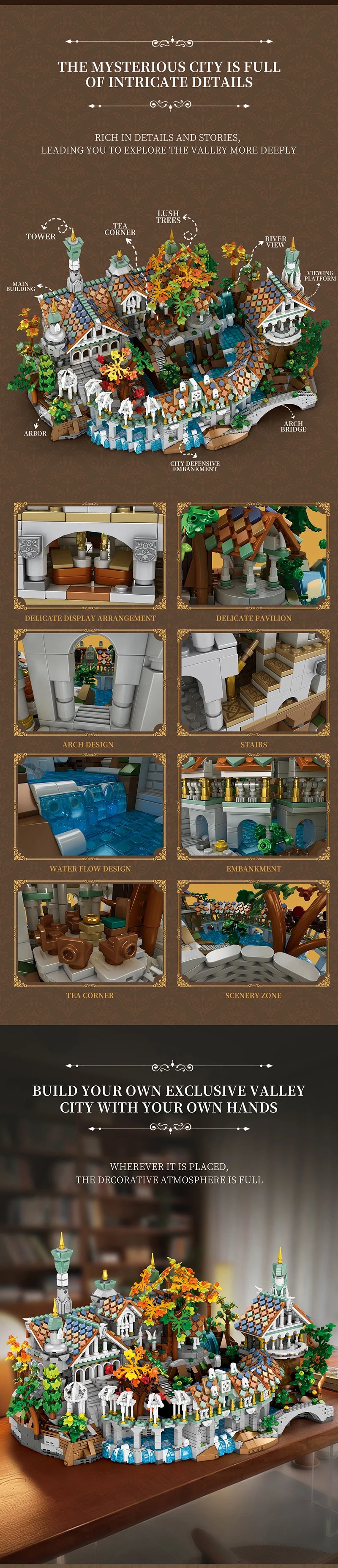 4406PCS MOC Movie Rings Rivendell Medieval Castle Building Blocks Street View Modular Architecture Model Bricks Toys Adults Gift
